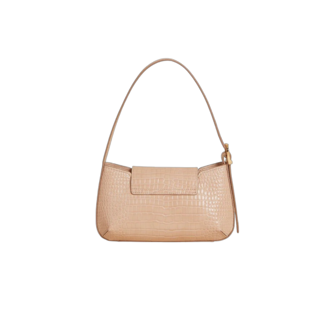 Sviv Elegant Beige Croc-Embossed Baguette Bag