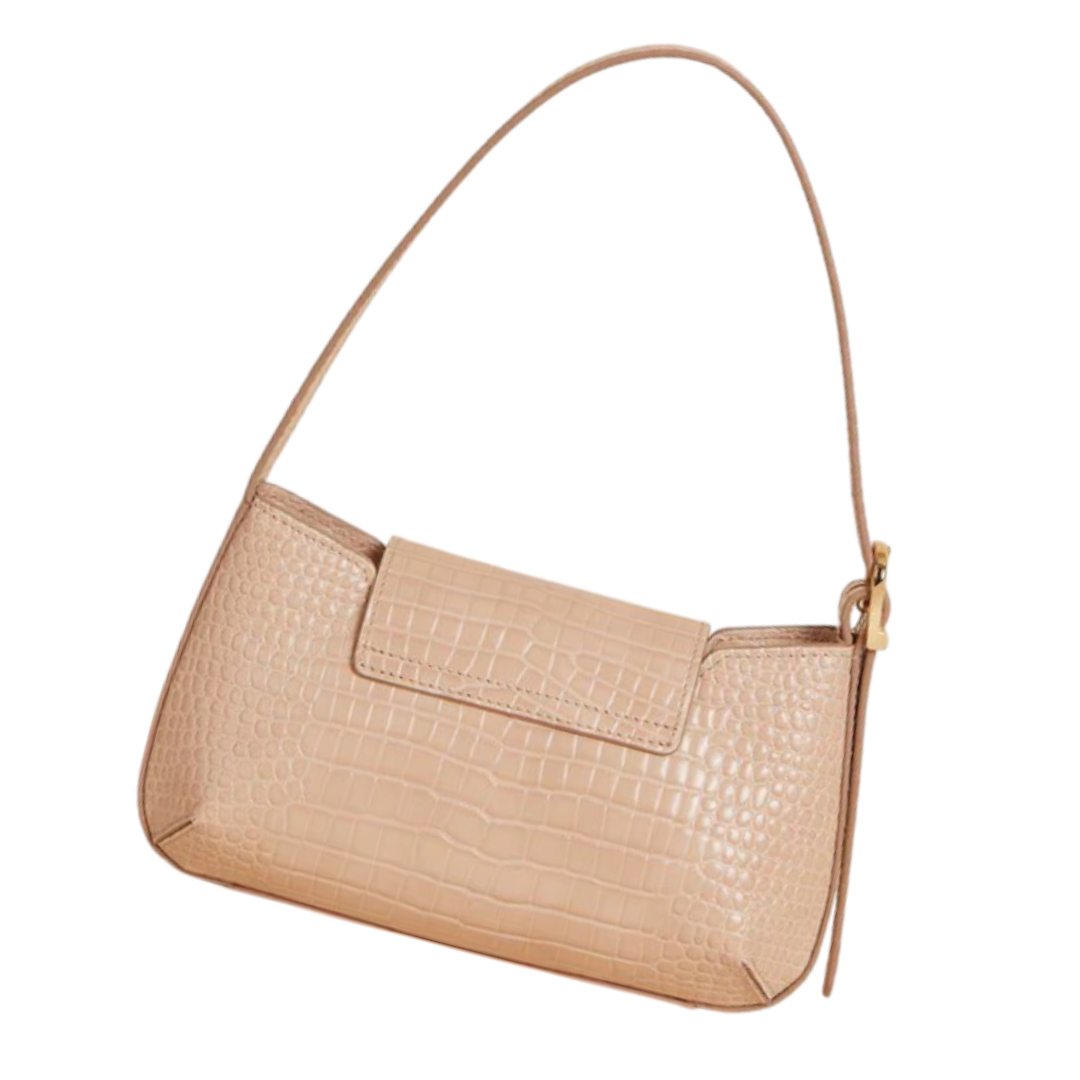 Sviv Elegant Beige Croc-Embossed Baguette Bag