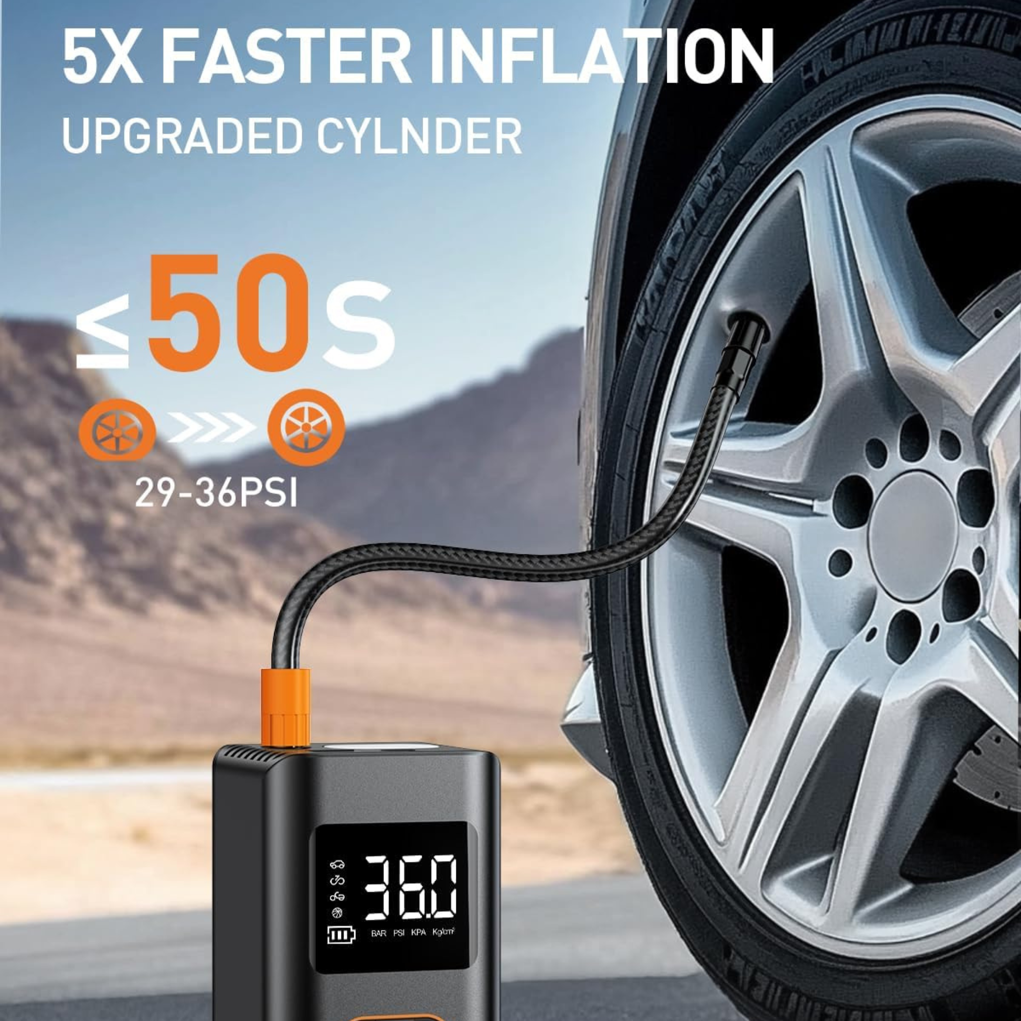 Smart Portable Tire Inflator with Power & Light Built-In
