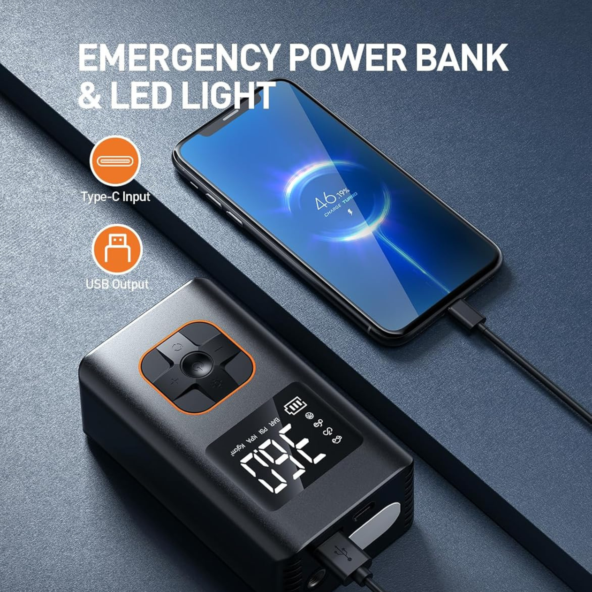 Smart Portable Tire Inflator with Power & Light Built-In
